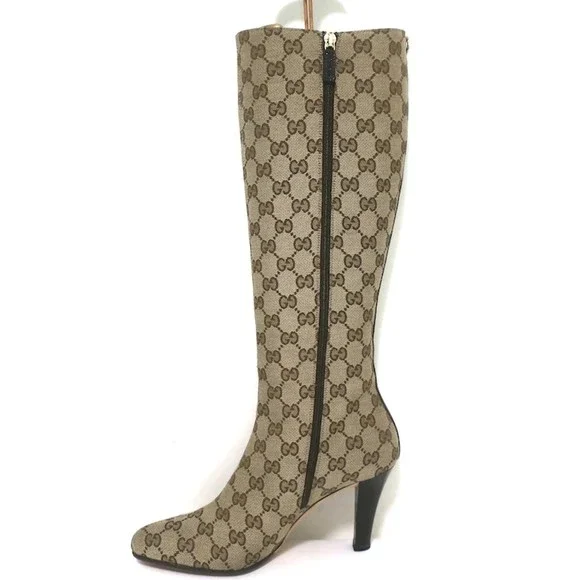 Gucci GG Monogram Canvas Knee High Boots Ebony Size 8 - Picture 7 of 12